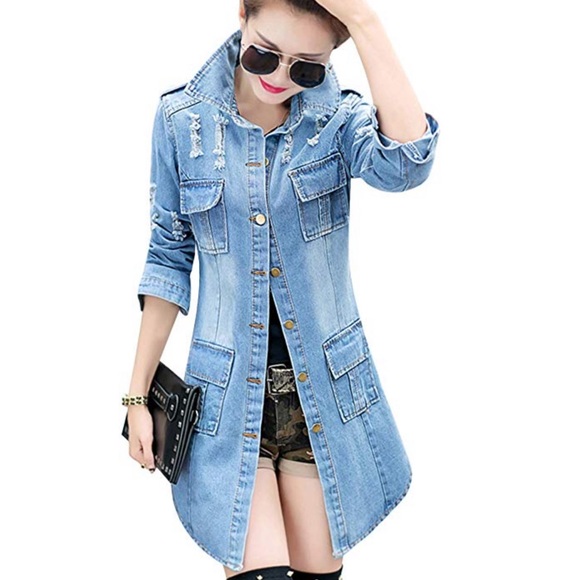 Jackets & Blazers - Slim Long Sleeve Denim Outercoat Jacket